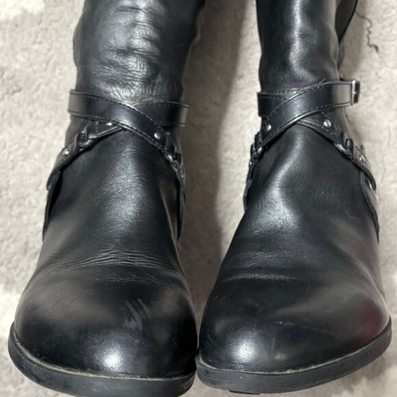 Adrienne Vittadini Tall Black Leather Boots with Buckle Embellishment Size 9 - Picture 5 of 13